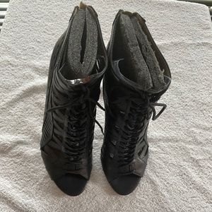 Nine West Black Lace up Peep Toe Heels